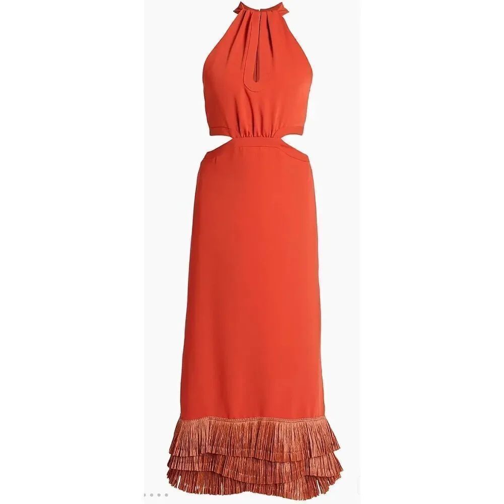 Johanna Ortiz Cut Out & Fringe-Hem Midi-Dress in Ankara Red NWT Size 2